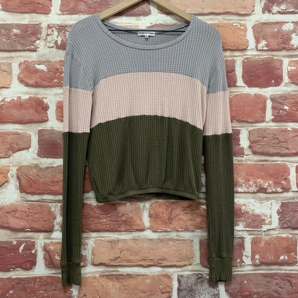 Fitz + Eddi Top Shirt Women's Small Multicolor Striped Waffle Knit Popover